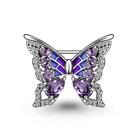 Брошь Аквамарин - Серебро 925, Аметист, Фианит, Эмаль (арт. 7267104А.5)