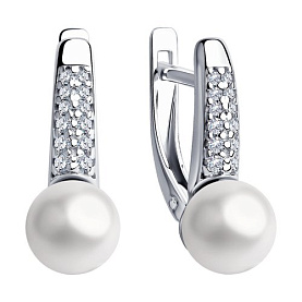 Серьги SOKOLOV - Серебро 925, Жемчуг имитация, Фианит (арт. 94023485)