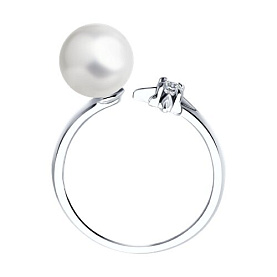 Кольцо SOKOLOV - Серебро 925, Жемчуг имитация, Фианит (арт. 94013685)