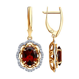Серьги Diamant - Золото 585, Гранат, Фианит (арт. 51-321-02510-2)