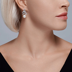 Серьги SOKOLOV - Серебро 925, Жемчуг имитация, Фианит (арт. 94026079)