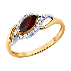Кольцо SOKOLOV - Золото 585, Гранат, Фианит (арт. 717370)