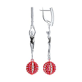Серьги SOKOLOV - Серебро 925, Синтетический рубин, Фианит (арт. 94027581)