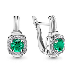 Серьги Аквамарин - Серебро 925, Синтетический изумруд, Фианит (арт. 43422Г.5)