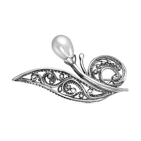 Брошь Красная пресня - Серебро 925, Жемчуг имитация (арт. 13610062)