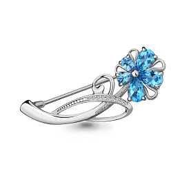 Брошь Аквамарин - Серебро 925, Топаз, Фианит (арт. 7730805А.5)