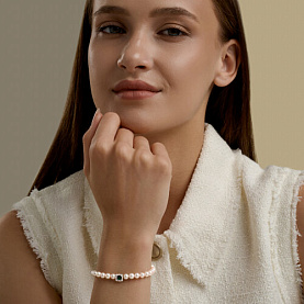 Браслет SOKOLOV - Золото 585, Жемчуг культивированный, Синтетический изумруд (арт. 795070)