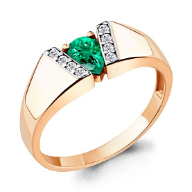 Кольцо Аквамарин - Серебро 925, Синтетический изумруд, Фианит (арт. 68787Г.6)
