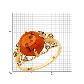 Кольцо SOKOLOV - Серебро 925, Фианит, Янтарь (арт. 83010200)