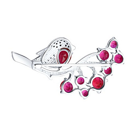 Брошь SOKOLOV - Серебро 925, Синтетический рубин, Фианит (арт. 94040139)