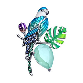 Брошь SOKOLOV - Серебро 925, Swarovski , Фианит, Эмаль (арт. 94040319)