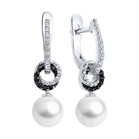 Серьги SOKOLOV - Серебро 925, Жемчуг имитация, Фианит (арт. 94027069)