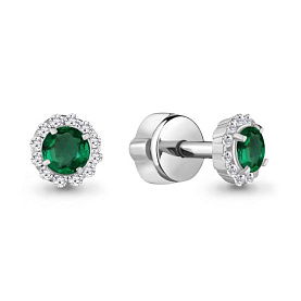 Серьги Аквамарин - Серебро 925, Синтетический изумруд, Фианит (арт. 42884Г.5)
