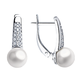 Серьги SOKOLOV - Серебро 925, Жемчуг имитация, Фианит (арт. 94023485)