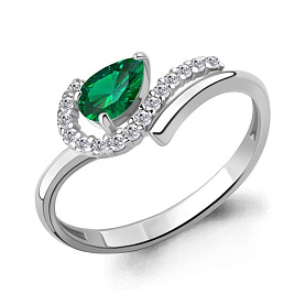 Кольцо Аквамарин - Серебро 925, Синтетический изумруд, Фианит (арт. 600200АГ.5)