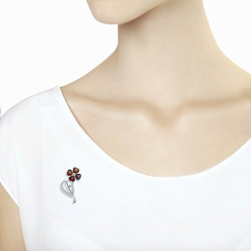 Брошь SOKOLOV - Серебро 925, Гранат, Фианит (арт. 92040083)