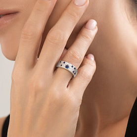 Кольцо SOKOLOV - Серебро 925, Синтетический сапфир , Фианит (арт. 88010078)