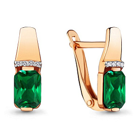 Серьги Аквамарин - Серебро 925, Синтетический изумруд, Фианит (арт. 46840АГ.6)