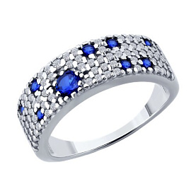 Кольцо SOKOLOV - Серебро 925, Синтетический сапфир , Фианит (арт. 88010078)