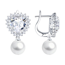 Серьги SOKOLOV - Серебро 925, Жемчуг имитация, Фианит (арт. 94027299)