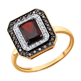 Кольцо SOKOLOV - Золото 585, Гранат, Фианит (арт. 717290)