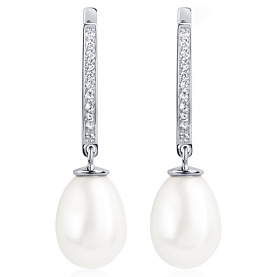 Серьги Platinum Lab. - Платина 950, Жемчуг культивированный, Бриллиант (арт. ПС-213-01)