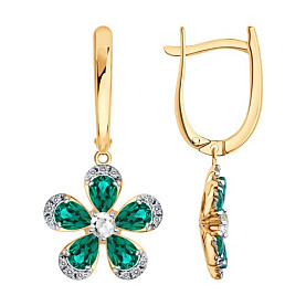 Серьги SOKOLOV - Золото 585, Синтетический изумруд, Фианит (арт. 729393)