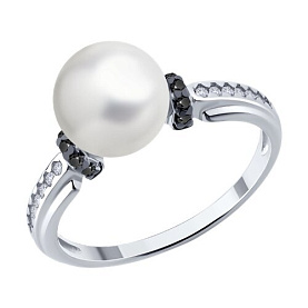 Кольцо SOKOLOV - Серебро 925, Жемчуг имитация, Фианит (арт. 94014414)