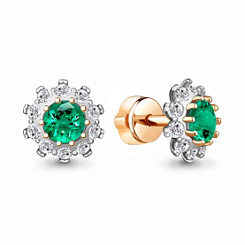 Серьги Аквамарин - Серебро 925, Синтетический изумруд, Фианит (арт. 49195АГ.6)