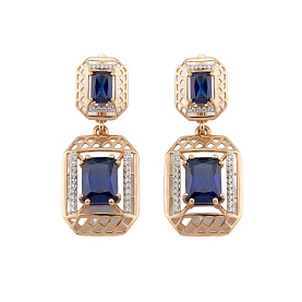 Серьги ЮФ Династия - Золото 375, Синтетический сапфир , Фианит (арт. 005282-5472)