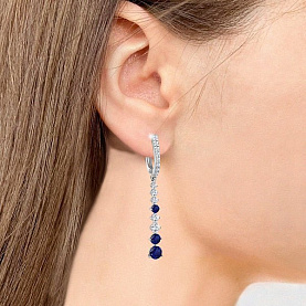 Серьги Аквамарин - Серебро 925, Синтетический сапфир , Фианит (арт. 49191АБ.5)