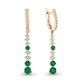 Серьги Аквамарин - Серебро 925, Синтетический изумруд, Фианит (арт. 49191АГ.6)