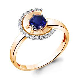 Кольцо Аквамарин - Серебро 925, Синтетический сапфир , Фианит (арт. 68809АБ.6)