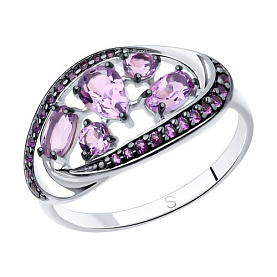 Кольцо SOKOLOV - Серебро 925, Аметист, Фианит (арт. 92011341)