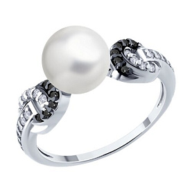 Кольцо SOKOLOV - Серебро 925, Жемчуг синтетический, Фианит (арт. 94014415)