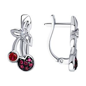 Серьги SOKOLOV - Серебро 925, Синтетический рубин, Фианит (арт. 94023720)