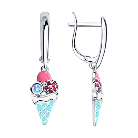 Серьги SOKOLOV - Серебро 925, Синтетический рубин, Фианит, Эмаль (арт. 94022984)