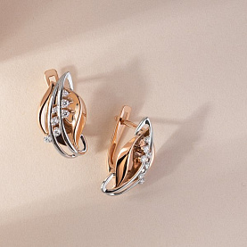 Серьги ЮФ Династия - Золото 585, Фианит (арт. 018012-1102)