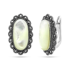 Серьги Эвора - Серебро 925, Марказит, Перламутр (арт. 636693)