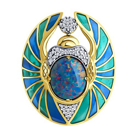 Брошь Diamant - Серебро 925, Синтетический опал , Фианит, Эмаль (арт. 93-340-01804-1)