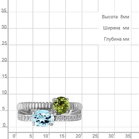 Кольцо Аквамарин - Серебро 925, Топаз, Фианит, Хризолит (арт. 65032631А.5)