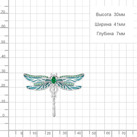 Брошь Аквамарин - Серебро 925, Синтетический изумруд, Эмаль (арт. 77474Г.5)