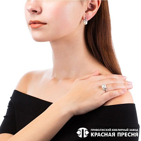 Серьги Красная пресня - Серебро 925, Жемчуг культивированный, Фианит (арт. 33311964Д)