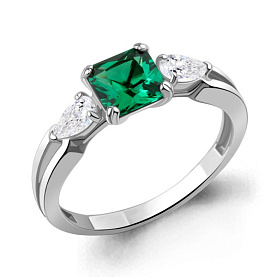 Кольцо Аквамарин - Серебро 925, Синтетический изумруд, Фианит (арт. 600355П.5)