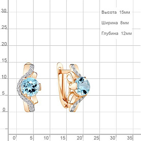 Серьги Аквамарин - Золото 375, Топаз, Фианит (арт. 4747602А.8)