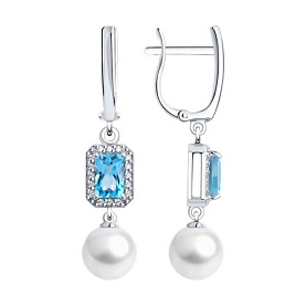 Серьги Diamant - Золото 585, Жемчуг культивированный, Топаз, Фианит (арт. 52-321-02791-1)