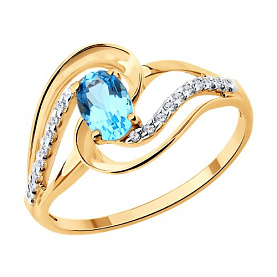 Кольцо SOKOLOV - Золото 585, Топаз, Фианит (арт. 717409)