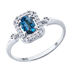 Кольцо SOKOLOV - Серебро 925, Топаз лондон, Фианит (арт. 92014633)