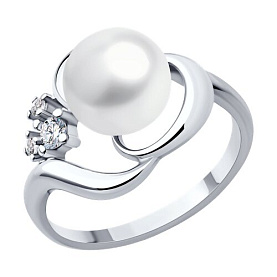 Кольцо SOKOLOV - Серебро 925, Жемчуг культивированный, Фианит (арт. 92014447)