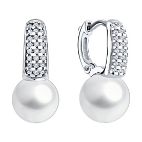 Серьги Diamant - Серебро 925, Жемчуг синтетический, Фианит (арт. 94-120-00192-1)